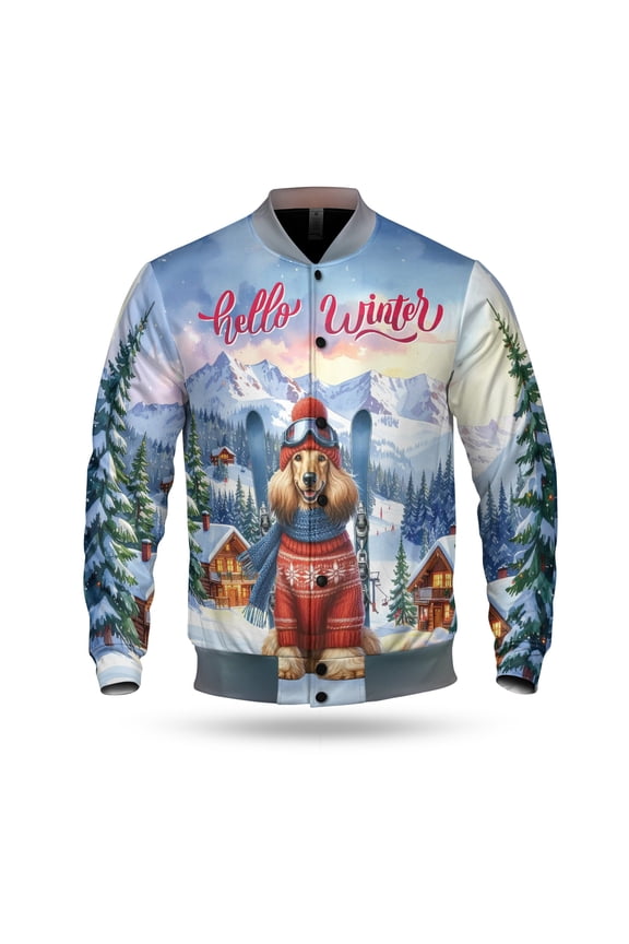 Hello Welcome Winter The Ski Afghan Hound Snowy Day All Over Print 3D Baseball Jacket Dog Lover Bomber Jacket Softball - 13013
