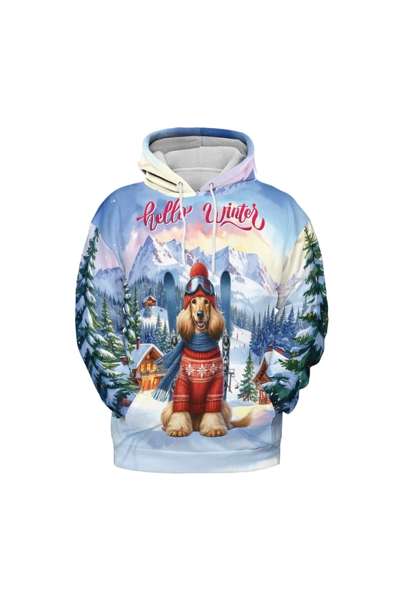 Hello Welcome Winter The Ski Afghan Hound Snowy Day All Over Print 3D Hoodie Unisex Merch Hoodies Dog Lover - 13013
