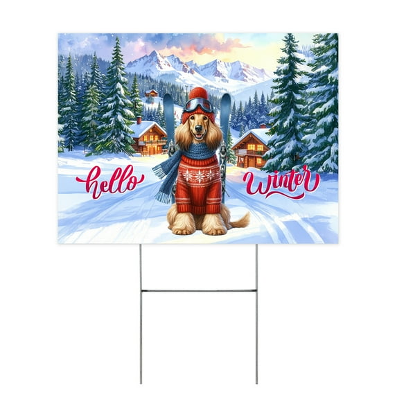 Hello Welcome Winter The Ski Afghan Hound Snowy Day Yard Sign Dog Lover Outdoor Home Lawn Garden Porch Decor - 13013