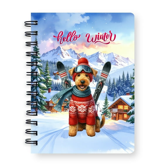 Hello Welcome Winter The Ski Airedale Terrier Snowy Day Spiral Bound Journal Dale Waterside Dog Lover 5x7in Spiral Notebook - 13013