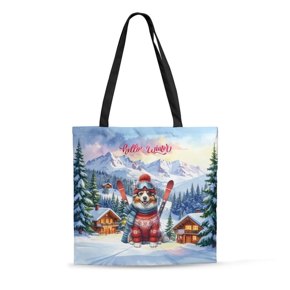 Hello Welcome Winter The Ski Australian Shepherd Snowy Day All Over Print 3D Canvas Tote Bag Aussie Dog Lover Gifts Reusable Handbag - 13013