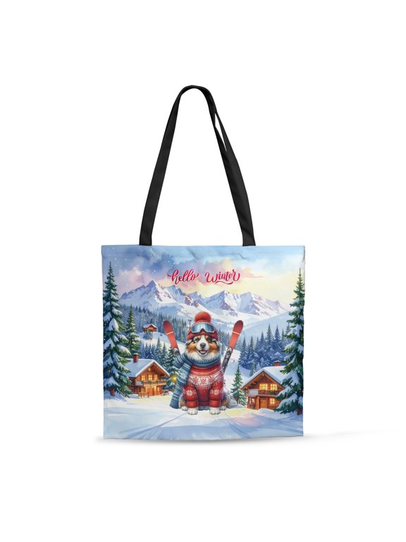 Hello Welcome Winter The Ski Australian Shepherd Snowy Day All Over Print 3D Canvas Tote Bag Aussie Dog Lover Gifts Reusable Handbag - 13013