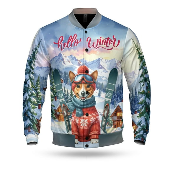 Hello Welcome Winter The Ski Basenji Snowy Day All Over Print 3D Baseball Jacket African Barkless Dog Lover Bomber Jacket Softball - 13013