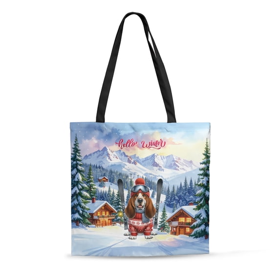 Hello Welcome Winter The Ski Basset Hound Snowy Day All Over Print 3D Canvas Tote Bag Bassets Dog Breed Lovers Gifts Idea Reusable Handbag - 13013