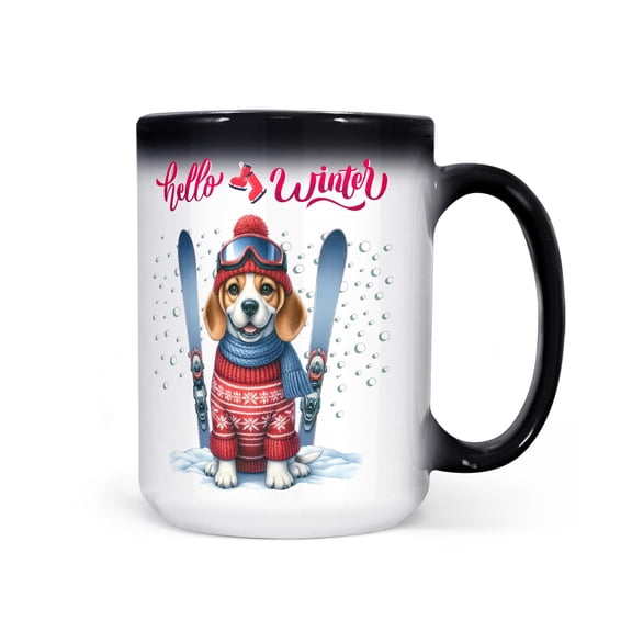 Hello Welcome Winter The Ski Beagle Snowy Day Heat Color Changing Mug Beagles Dog Lover Gifts Idea Magic Coffee Mug - 13013