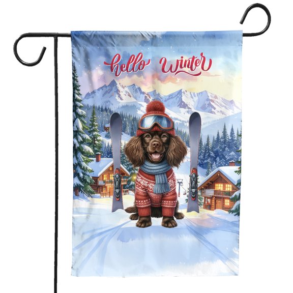 Hello Welcome Winter The Ski Boykin Spaniel Snowy Day Garden Flag 12x18in Double Sided Dog Lover Outdoor Decor - 13013