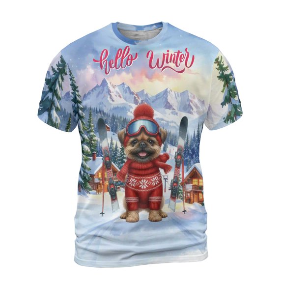 Hello Welcome Winter The Ski Brussels Griffon Snowy Day All Over Print 3D Shirt Unisex Merch Griff Dog Lover - 13013