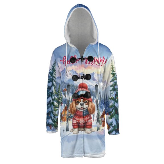 Hello Welcome Winter The Ski Cavalier King Charles Spaniel Snowy Day All Over Print 3D Hooded Duffle Toggle Coat Dog Lover Gifts - 13013