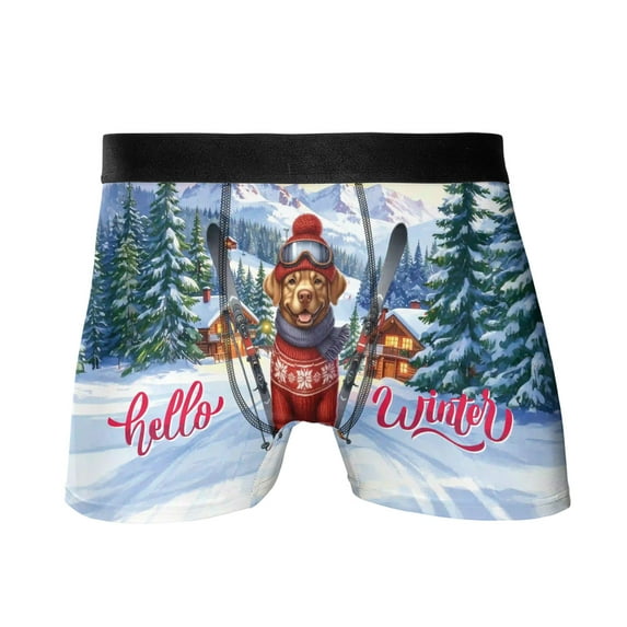 Hello Welcome Winter The Ski Chesapeake Bay Retriever Snowy Day All Over Print Boxer Briefs Underwear for Men Dad Chessie Dog Lover - 13013