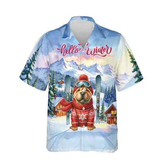 Hello Welcome Winter The Ski Chinese Shar-Pei Snowy Day Hawaiian Shirt Breathable Summer Unisex Merch Dog Lover - 13013