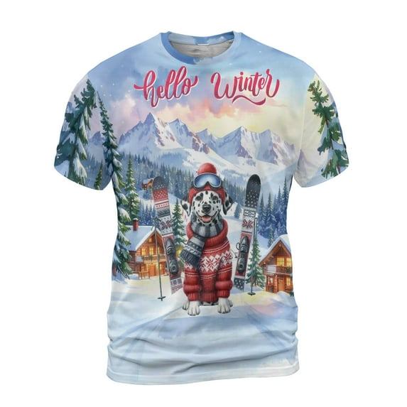 Hello Welcome Winter The Ski Dalmatian Snowy Day All Over Print 3D Shirt Unisex Merch Dog Lover - 13013