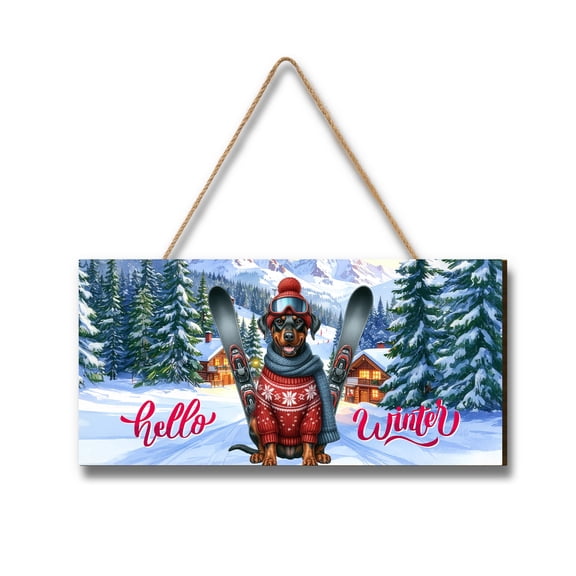 Hello Welcome Winter The Ski Doberman Pinscher Snowy Day Landscape Wood Sign Doberman Dog Lover Gifts Hanging Wall Home Decor - 13013