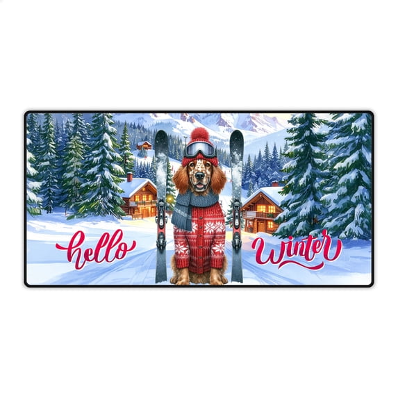 Hello Welcome Winter The Ski English Setter Snowy Day Desk Mat Full Keyboard Mouse Pad Dog Lover Large Mousepad - 13013