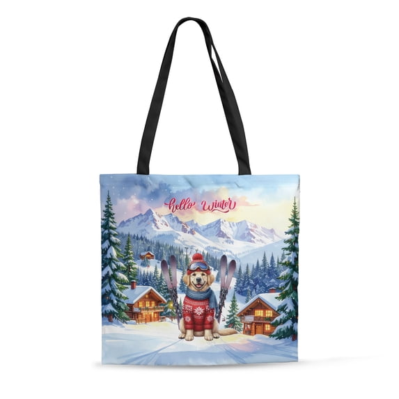 Hello Welcome Winter The Ski Golden Retriever Snowy Day All Over Print 3D Canvas Tote Bag Goldens Dog Lover Gifts Idea Reusable Handbag - 13013