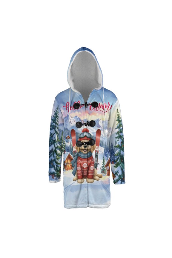 Hello Welcome Winter The Ski Goldendoodle Snowy Day All Over Print 3D Hooded Duffle Toggle Coat Doodle Dog Lover Gifts Idea - 13013