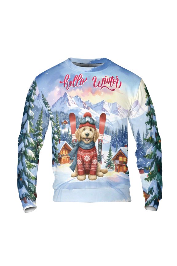 Hello Welcome Winter The Ski Goldendoodle Snowy Day All Over Print 3D Sweatshirt Unisex Merch Doodle Dog Lover Gifts Idea - 13013