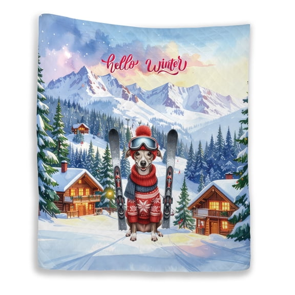 Hello Welcome Winter The Ski Italian Greyhound Snowy Day Quilt Blanket Greyhound Dog Lover Cozy Comforter Throw Blanket - 13013
