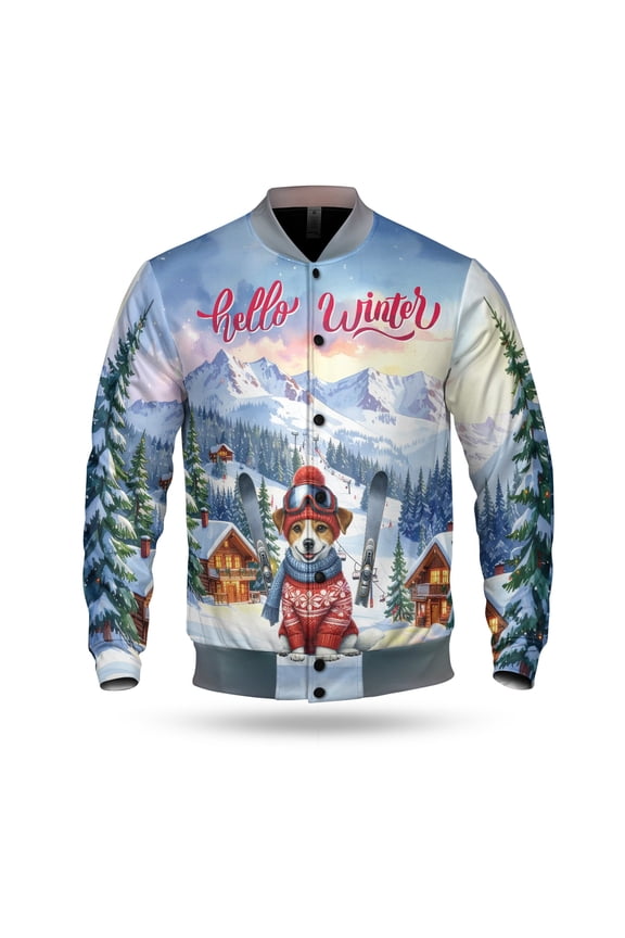 Hello Welcome Winter The Ski Jack Russell Terrier Snowy Day All Over Print 3D Baseball Jacket Parson Jack Dog Lover Bomber Jacket Softball - 13013