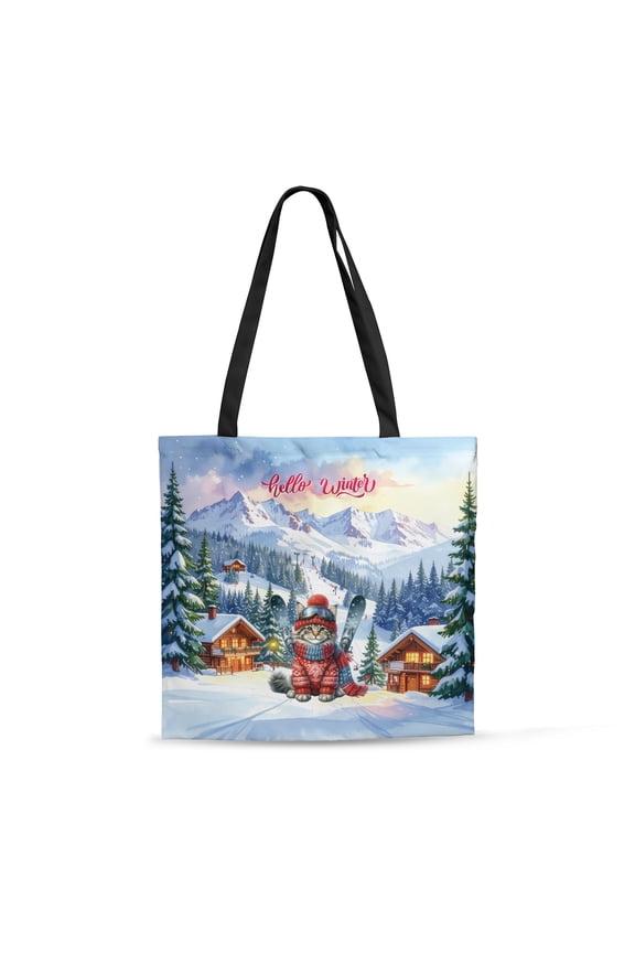 Hello Welcome Winter The Ski Maine Coon Snowy Day All Over Print 3D Canvas Tote Bag Cat Lover Kitten Owner Gifts Reusable Handbag - 13013