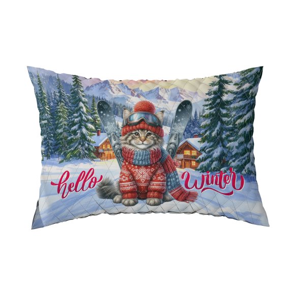 Hello Welcome Winter The Ski Maine Coon Snowy Day Quilt Pillowcase Cat Lover Kitten Owner Gifts Throw Pillow Cover Bed Home Decor - 13013