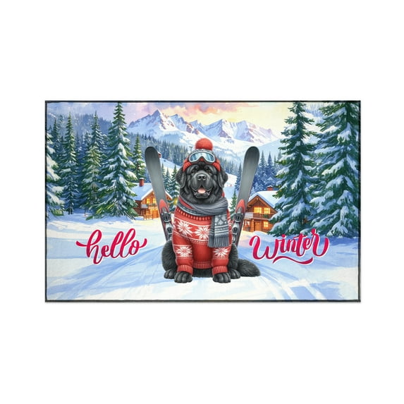 Hello Welcome Winter The Ski Newfoundland Snowy Day Indoor Rug Newfie Dog Lover Gifts Carpet Living Bed Room Sofa Home Decor - 13013