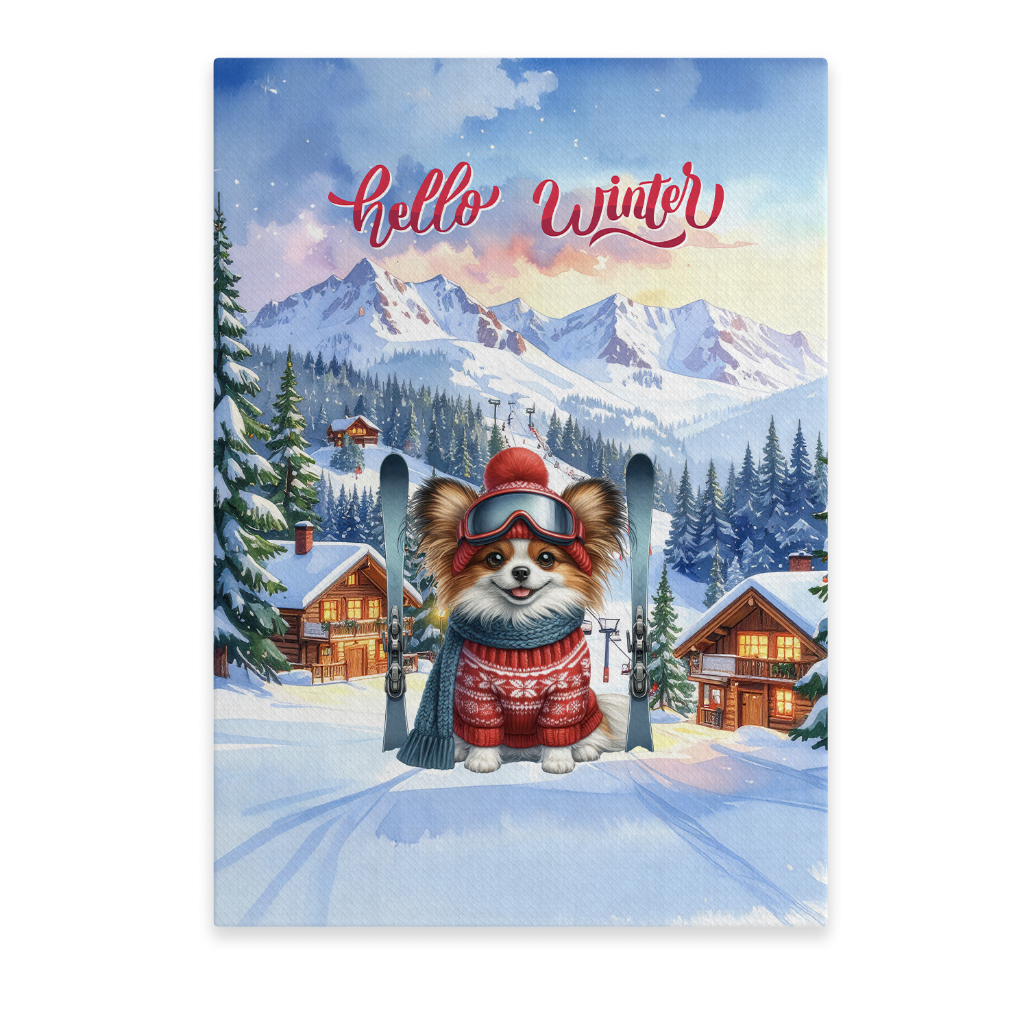 Hello Welcome Winter The Ski Papillon Snowy Day Vertical Matte Canvas ...