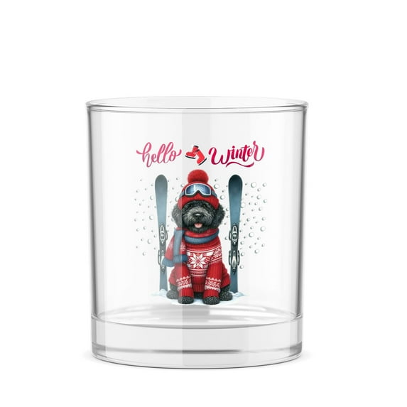Hello Welcome Winter The Ski Portuguese Water Dog Snowy Day 11oz Whiskey Glass Mug PWD Portie Fishing Dog Lover Whiskey Cocktail Glasses Cup - 13013
