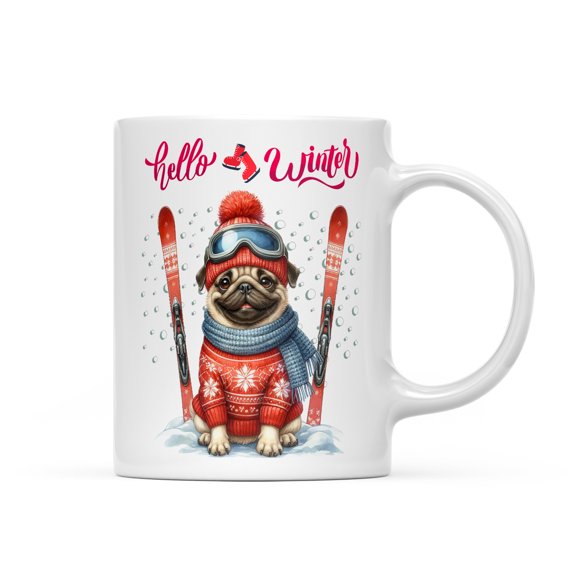 Hello Welcome Winter The Ski Pug Snowy Day Mug Dog Lover Gifts Coffee Tea Cup - 13013