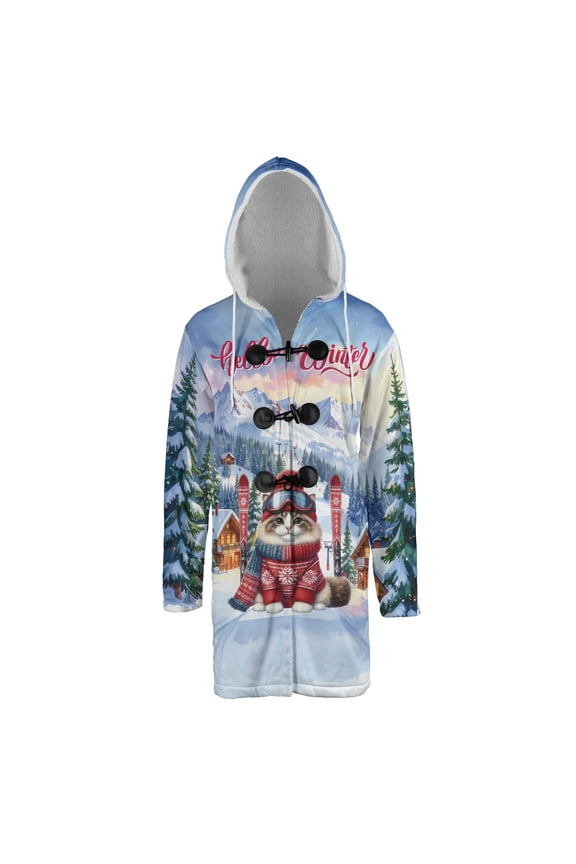 Hello Welcome Winter The Ski Ragdoll Snowy Day All Over Print 3D Hooded Duffle Toggle Coat Cat Lover Kitten Owner Gifts Idea - 13013