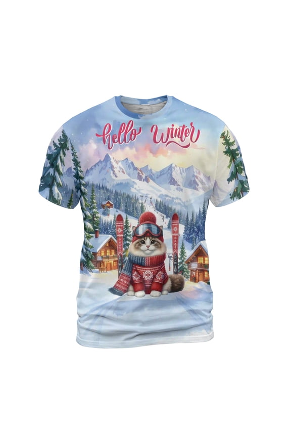 Hello Welcome Winter The Ski Ragdoll Snowy Day All Over Print 3D Shirt Unisex Merch Cat Lover Kitten Owner Gifts Idea - 13013