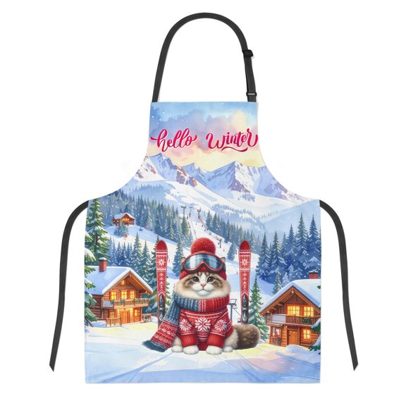 Hello Welcome Winter The Ski Ragdoll Snowy Day Apron Cat Lover Kitten Owner Gifts Idea for Cooking Grilling Baking Painting Gardening - 13013