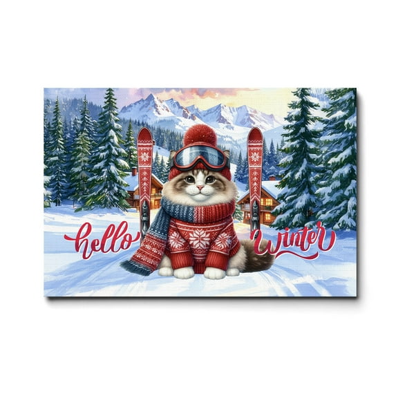Hello Welcome Winter The Ski Ragdoll Snowy Day Horizontal Matte Canvas Poster Cat Lover Kitten Owner Gifts Idea Wall Art Home Decor - 13013