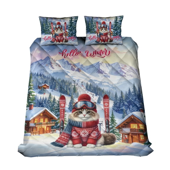 Hello Welcome Winter The Ski Ragdoll Snowy Day Quilt Bedding Set Cat Lover Kitten Owner Gifts Idea 1 Blanket Bed Cover 2 Pillowcases - 13013