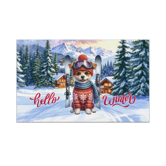 Hello Welcome Winter The Ski Toy Fox Terrier Snowy Day Doormat Dog Lover Indoor Outdoor Welcome Mat - 13013