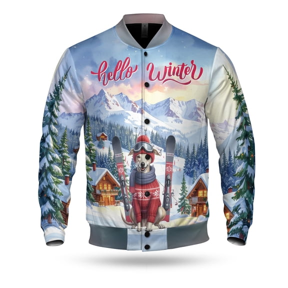 Hello Welcome Winter The Ski Whippet Snowy Day All Over Print 3D Baseball Jacket Dog Lover Bomber Jacket Softball - 13013