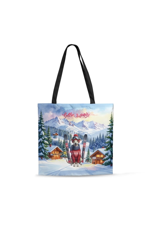 Hello Welcome Winter The Ski Whippet Snowy Day All Over Print 3D Canvas Tote Bag Dog Lover Reusable Handbag - 13013
