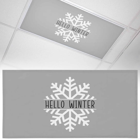 Hello Winter 1 Piece Snowflake Grey Magnetic Fluorescent Light Covers, 2x4 Ft, Magnetic Light Covers for Ceiling Lights Classroom Office Home Decor