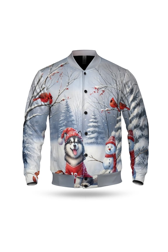 Hello Winter Alaskan Malamute Football Snowman Welcome Snowy Morning All Over Print 3D Baseball Jacket Alaska Mal Dog Lovers Gifts Bomber Jacket Softball - 01012