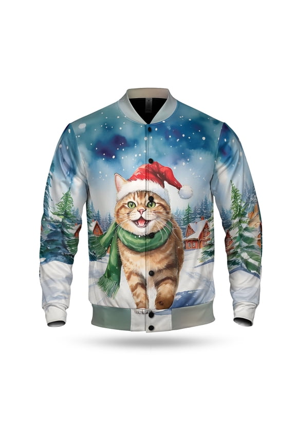 Hello Winter American Shorthair Frosty Morning Walk Welcome Snowy Christmas All Over Print 3D Baseball Jacket Cat Lover Kitten Owner Gifts Bomber Jacket Softball - 02018