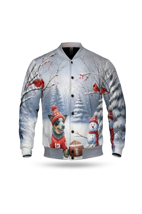 Hello Winter Australian Cattle Dog Football Snowman Welcome Snowy Morning All Over Print 3D Baseball Jacket Heeler Lover Gifts Bomber Jacket Softball - 01012