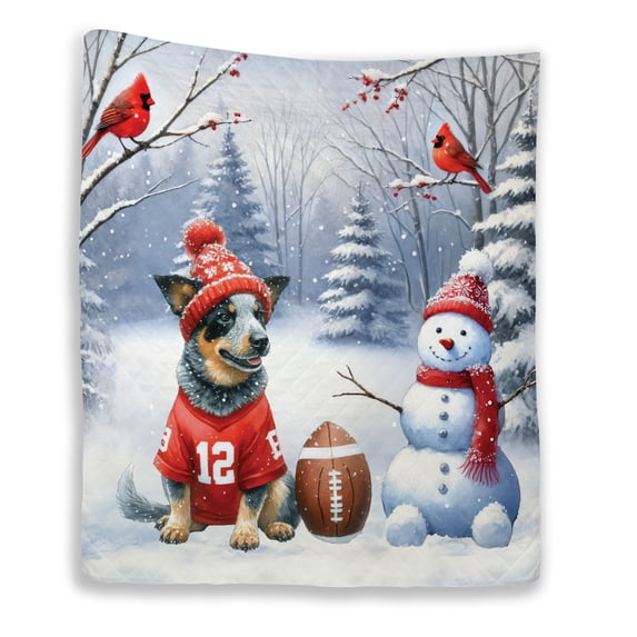 Hello Winter Australian Cattle Dog Football Snowman Welcome Snowy Morning Quilt Blanket Heeler Lover Gifts Cozy Comforter Throw Blanket - 01012