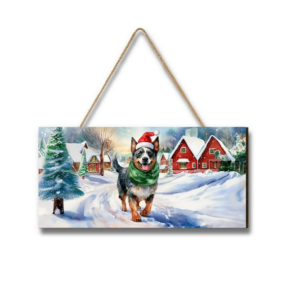 Hello Winter Australian Cattle Dog Frosty Morning Walk Welcome Snowy Christmas Landscape Wood Sign Heeler Lover Gifts Hanging Wall Home Decor - 02018