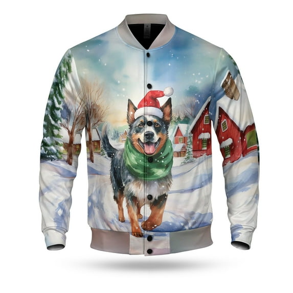 Hello Winter Australian Cattle Dog Frosty Morning Walk Welcome Snowy Christmas All Over Print 3D Baseball Jacket Heeler Lover Gifts Bomber Jacket Softball - 02018