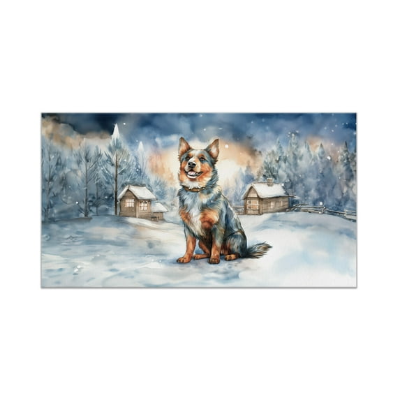 Hello Winter Australian Cattle Dog Welcome Snowy Night Watercolor Vintage Doormat Heeler Lover Gifts Indoor Outdoor Welcome Mat - 01011