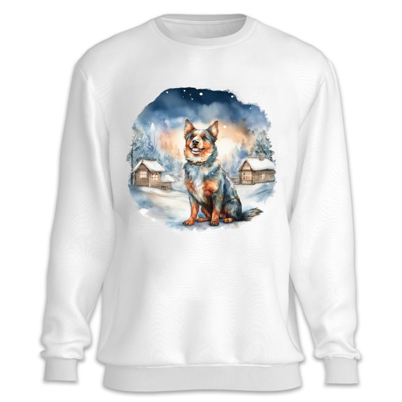 Hello Winter Australian Cattle Dog Welcome Snowy Night Watercolor Vintage Sweatshirt Unisex Merch Heeler Lover Gifts - 01011