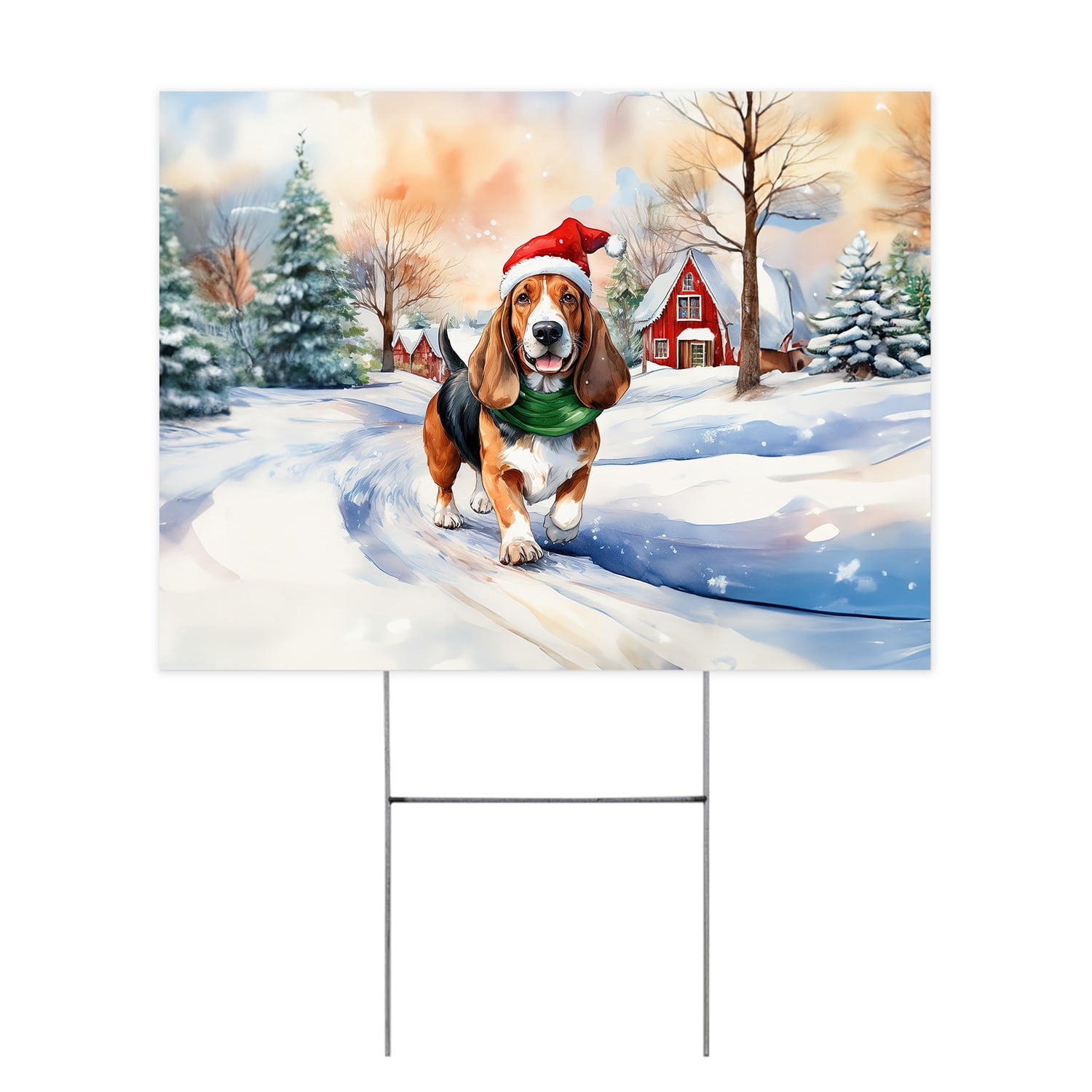 Hello Winter Basset Hound Frosty Morning Walk Welcome Snowy Christmas ...