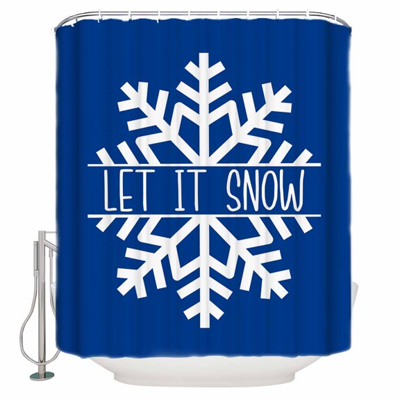 Hello Winter Bathroom Shower Curtains with Hooks, Snowflake Dark Blue Waterproof Fabric Washable Shower Curtain for Home Hotel Bathtub Decor 72x72 Inches