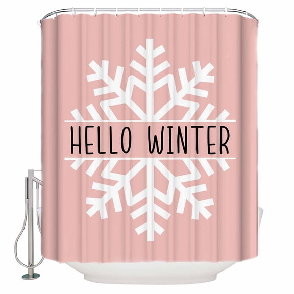 Hello Winter Bathroom Shower Curtains with Hooks, Snowflake Pink Waterproof Fabric Washable Shower Curtain for Home Hotel Bathtub Decor 60x72 Inches