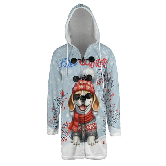 Hello Winter Beagle Smiling in Red Scarf Hat Welcome Christmas All Over Print 3D Hooded Duffle Toggle Coat Beagles Dog Lover Gifts Idea - 00017