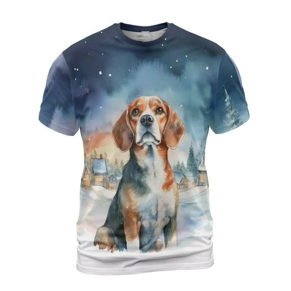 Hello Winter Beagle Welcome Snowy Night Watercolor Vintage All Over Print 3D Shirt Unisex Merch Beagles Dog Lover Gifts Idea - 01011